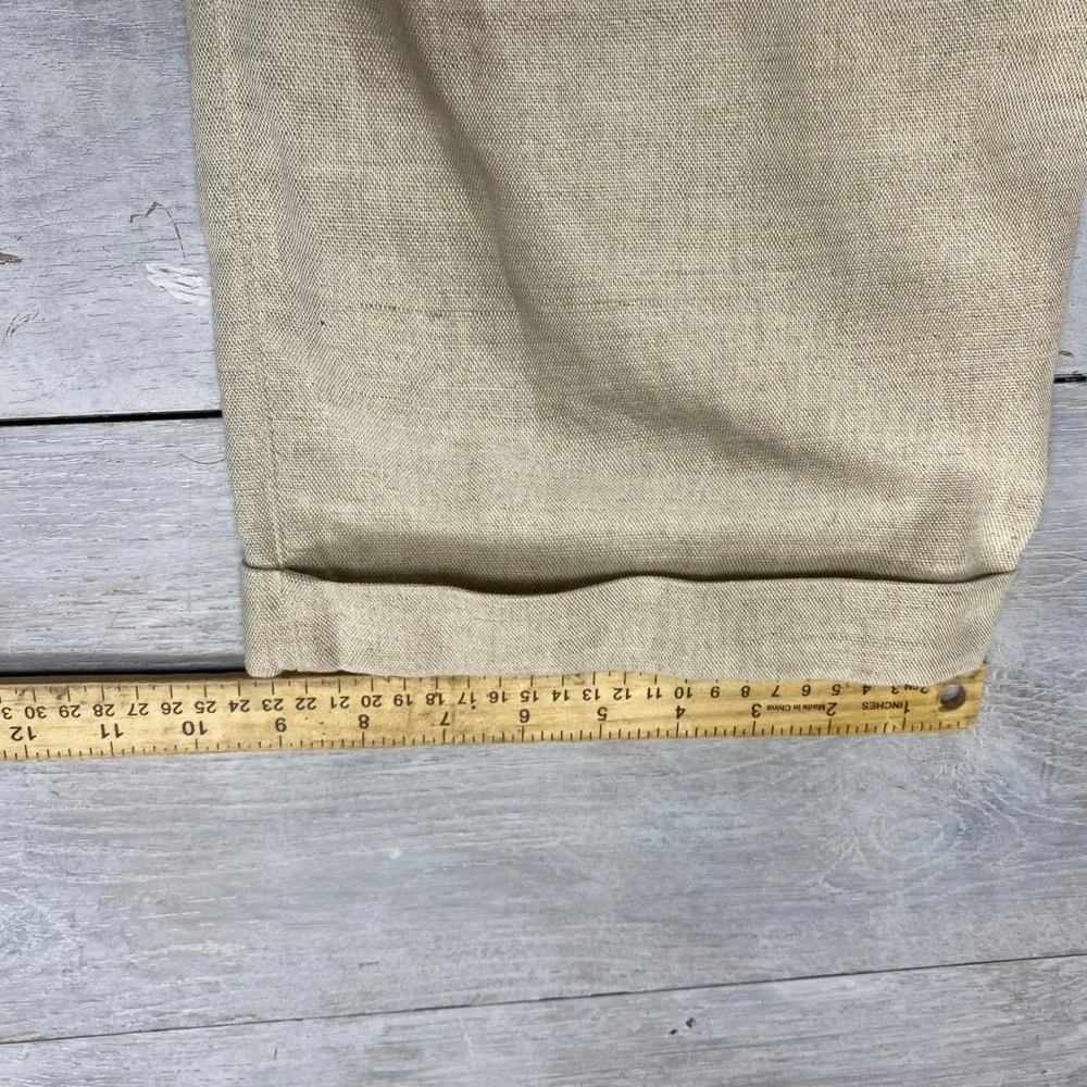 Dockers Linen Cotton Pleated Pants Mens 38x36 Beige Khaki Cuffed Summer Trousers